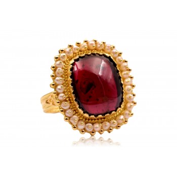 Anello granato cabochon