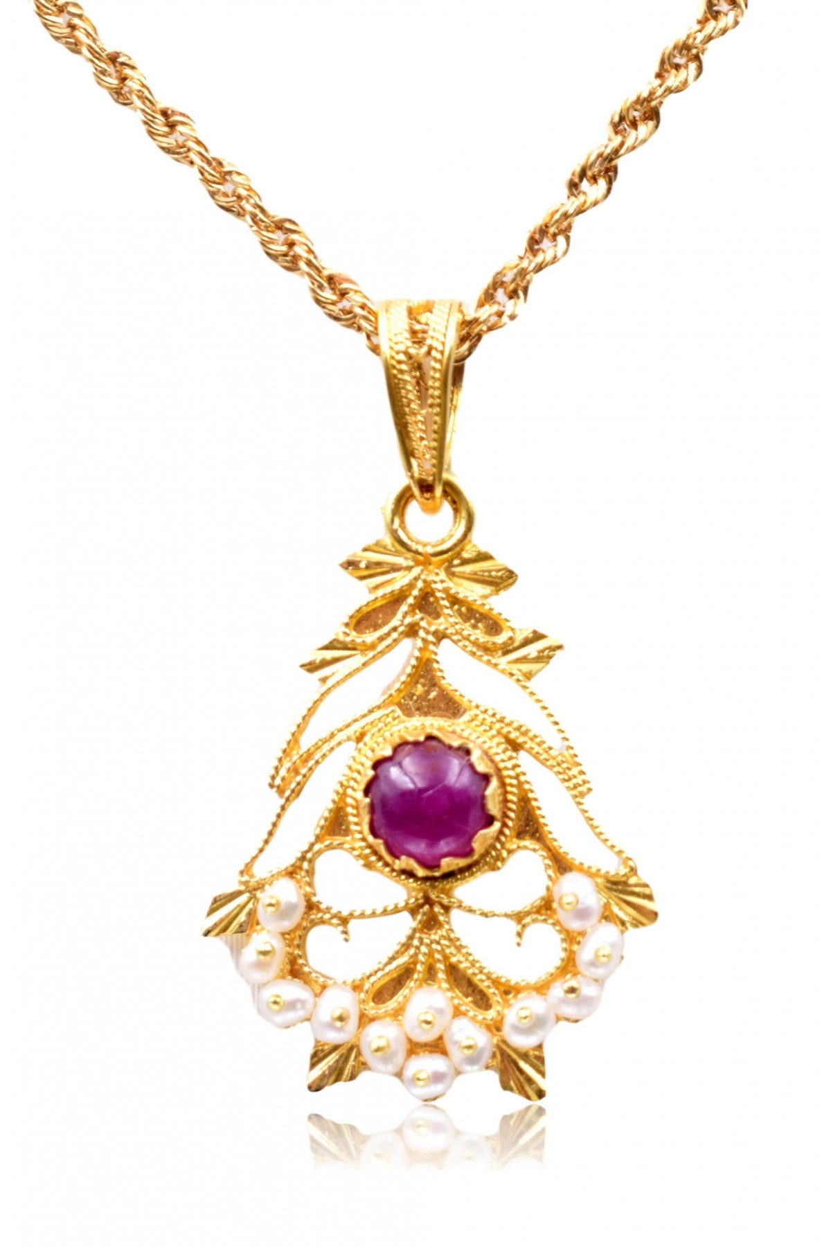 Collana Filigrana imperlato con rubino cabochon