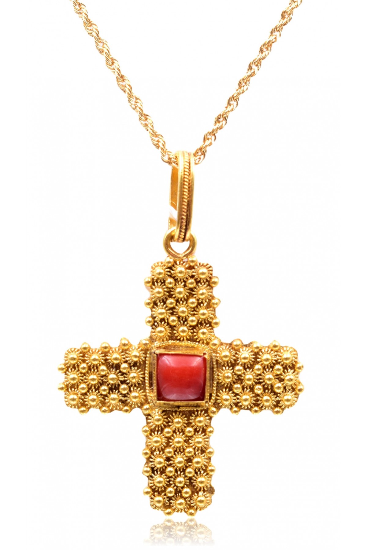 Collana Croce Filigrana a nido d'ape con corallo sardo
