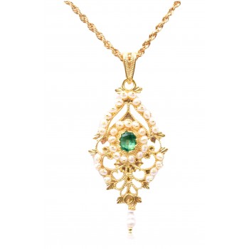 Collana filigrana imperlata con smeraldo
