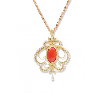 Collana con pendente imperlato e corallo